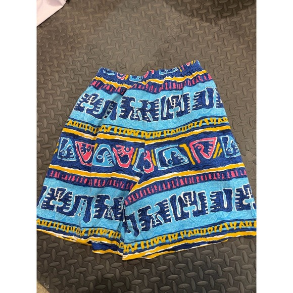 Spiegel Pants - Spiegel Women's Blue Yellow Pink Abstract Print Casual Shorts Size L